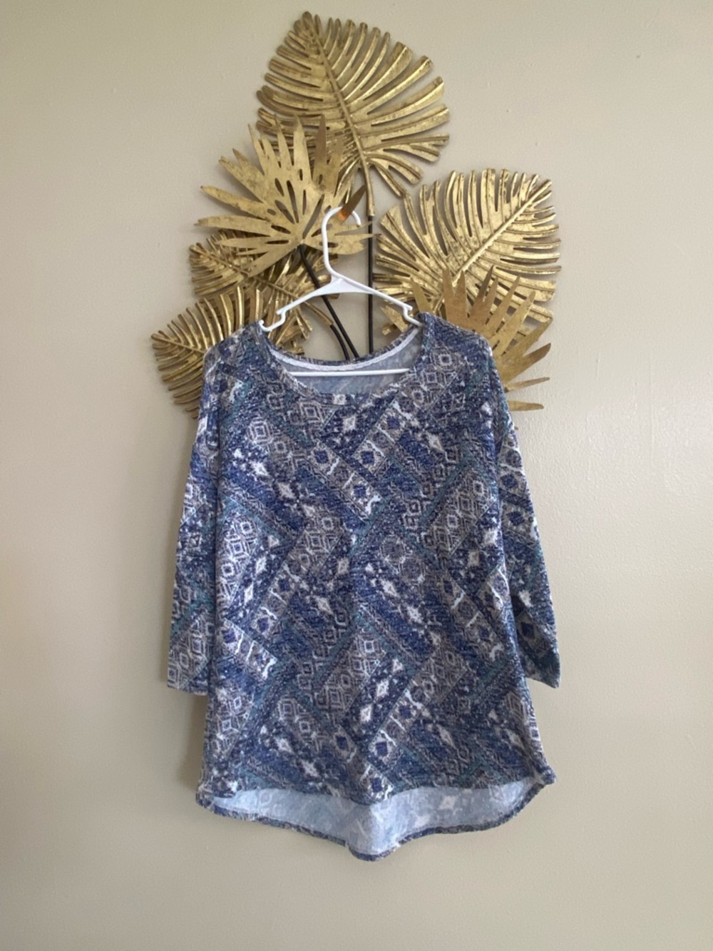 Blue Patterned Women's Pullover Top